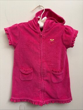 Greendog 24 month Hot Pink Hooded Kids Swim Coverup with Cherry Accent